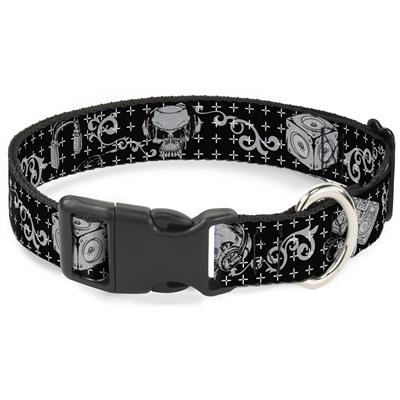 Plastic Clip Collar - DJ Skulls Black/Gray