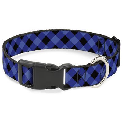 Plastic Clip Collar - Diagonal Buffalo Plaid Black/Blue