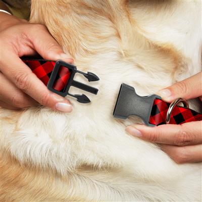 Plastic Clip Collar - Diagonal Buffalo Plaid Black/Red