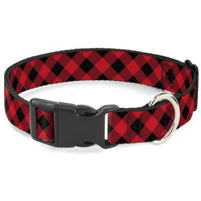Plastic Clip Collar - Diagonal Buffalo Plaid Black/Red