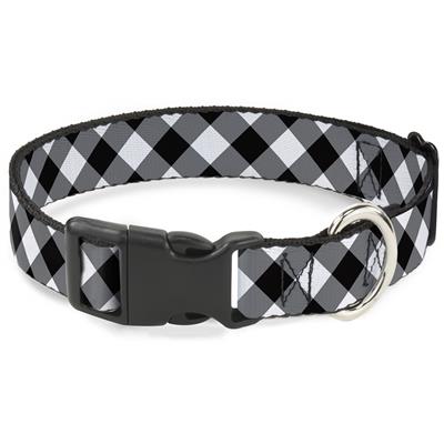 Plastic Clip Collar - Diagonal Buffalo Plaid Black/White
