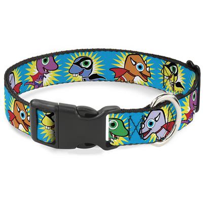 Plastic Clip Collar - Dinosaur Superhero Baby Blue