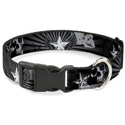 Plastic Clip Collar - Die Hard Skulls & Stars1 Black/Grays