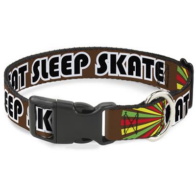Plastic Clip Collar - EAT SLEEP SKATE Brown/Rasta Burst