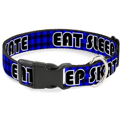 Plastic Clip Collar - EAT SLEEP SKATE Buffalo Plaid Blue