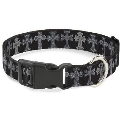 Plastic Clip Collar - Elegant Crosses Black/Grays