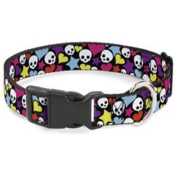 Plastic Clip Collar - Funky Skulls Hearts & Stars Black/Multi Color