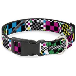 Plastic Clip Collar - Funky Checkers Black/White/Neon