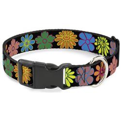 Plastic Clip Collar - Flowers Black/Multi Color