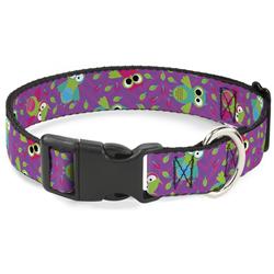 Plastic Clip Collar - Flying Owls w/Leaves Purple/Multi Color