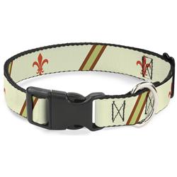 Plastic Clip Collar - Fleur-de-Lis2 Stripes Tan/Orange/Brown/Green