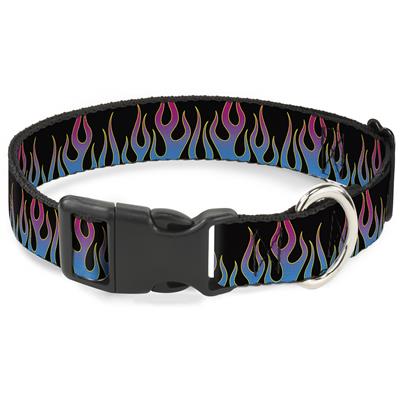 Plastic Clip Collar - Flames Black/Blue/Pink