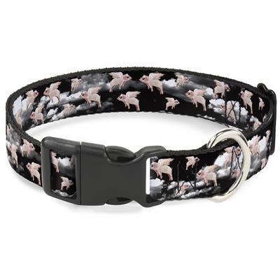 Plastic Clip Collar - Flying Pigs Black/White/Pink
