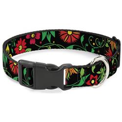 Plastic Clip Collar - Floral Collage2 Black/Red/Orange/Green