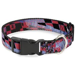 Plastic Clip Collar - Grunge Checker Flag Blue/Red