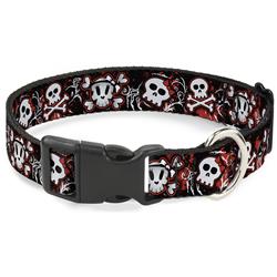Plastic Clip Collar - Girlie Skull Black/Red
