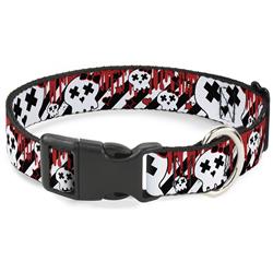 Plastic Clip Collar - Girlie Skull Black/White w/Red Paint Drips