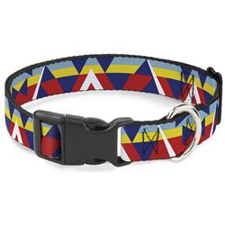 Plastic Clip Collar - Geometric Triangles/Stripe Red/White/Blues/Yellow