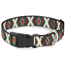 Plastic Clip Collar - Geometric Diamonds Grays/Red/Turquoise