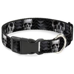 Plastic Clip Collar - Geometric 3-D Skull Face/Chevron Black/Grays/White