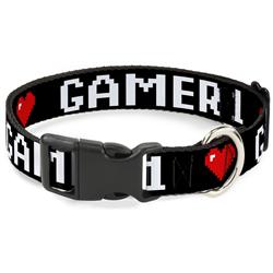 Plastic Clip Collar - GAMER 1/Heart 8-Bit Black/White/Red