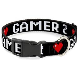 Plastic Clip Collar - GAMER 2/Heart 8-Bit Black/White/Red