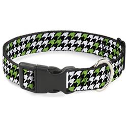 Plastic Clip Collar - Houndstooth Black/White/Neon Green
