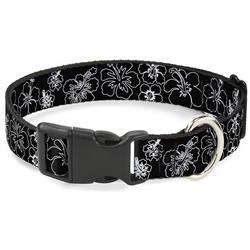 Plastic Clip Collar - Hibiscus Outline Black/White