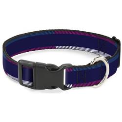 Plastic Clip Collar - Hash Mark Stripe Navy/Turquoise/Fuchsia/White