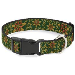 Plastic Clip Collar - Holiday Holly Green/Gold/Red