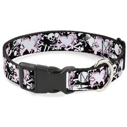 Plastic Clip Collar - Heart & Cross Bones w/Skulls & Splatter Black/White