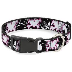 Plastic Clip Collar - Heart & Cross Bones w/Splatter Black/White