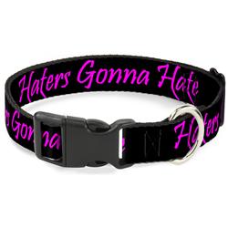 Plastic Clip Collar - Haters Gonna Hate w/Gem Black/Fuchsia