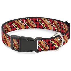 Plastic Clip Collar - Hot Dogs/Buffalo Plaid Black/Red