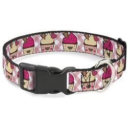 Plastic Clip Collar - Happy Cupcakes Buffalo Plaid White/Pink