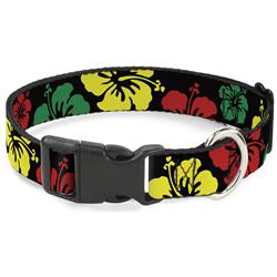 Plastic Clip Collar - Hibiscus CLOSE-UP Black/Green/Yellow/Red