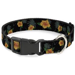 Plastic Clip Collar - Hibiscus Flowers/Palm Trees Black/Green/Orange