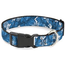 Plastic Clip Collar - Hibiscus Collage White/Blues