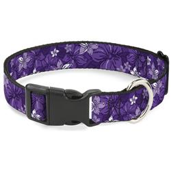 Plastic Clip Collar - Hibiscus Collage Purple Shades