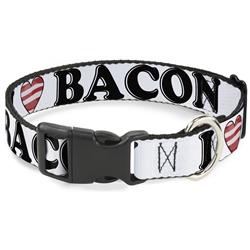 Plastic Clip Collar - I "HEART" BACON Text Black/White/Red