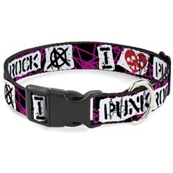 Plastic Clip Collar - I Heart Punk Rock w/Safety Pins Black/Fuchsia/White