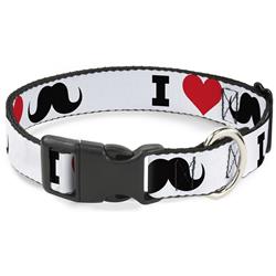 Plastic Clip Collar - I "Heart Mustache" White/Black/Red