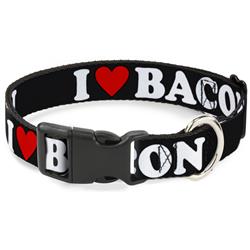 Plastic Clip Collar - I "HEART" BACON Black/White/Red