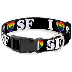 Plastic Clip Collar - I "HEART BRIDGE" SF Black/White/Rainbow
