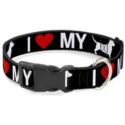 Plastic Clip Collar - I "HEART" MY "WIENER" Dog Silhouette Black/White/Red