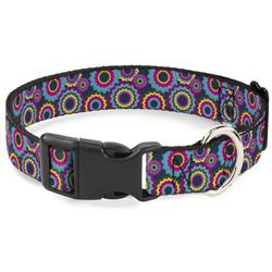 Plastic Clip Collar - Jagged Rings Teals/Fuchsia/Yellow