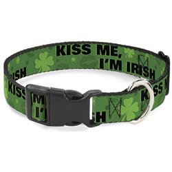 Plastic Clip Collar - KISS ME, I'M IRISH! Clovers/Kisses Greens/Black