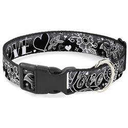 Plastic Clip Collar - Love Love Black/White