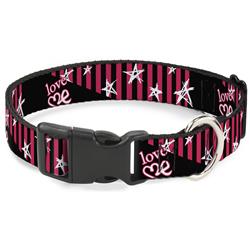 Plastic Clip Collar - Love Me w/Sketch Stars & Stripes Black/Fuchsia/White