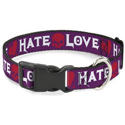 Plastic Clip Collar - Love/Hate Purple/White/Fuchsia